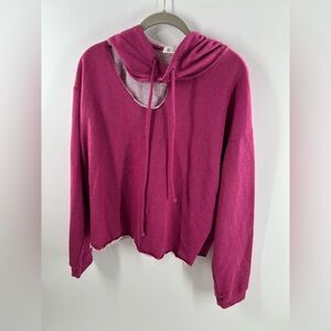 Wet Cat Fuchsia Distressed Drawstring Hoodie Size Large